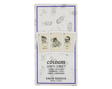 Cologne packaging with skull designs and text on a white background