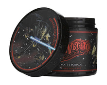 Black pomade jar with Suavecito and Star Wars branding, with General Grievous holding a lightsaber on a white background