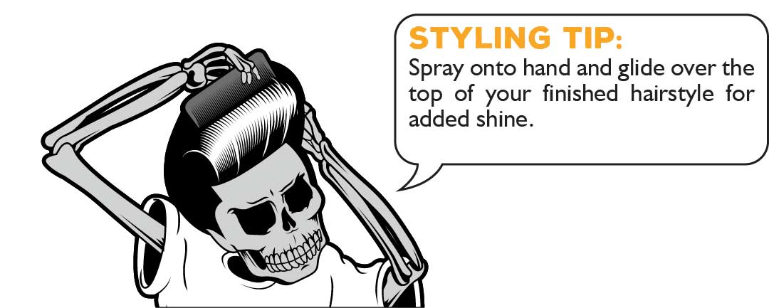 Styling Tip: Spray onto hand and glide over the top of your finished hairstyle for added shine.