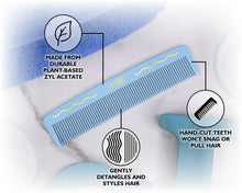 Load image into Gallery viewer, Blue comb with features highlighted on a white background
